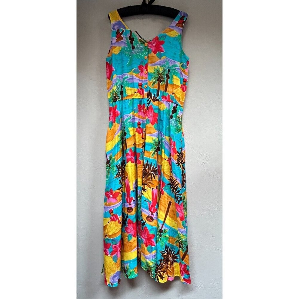 Vintage Carol Anderson California Sleeveless Shirt Dress Floral Hawaiian Sz 9/10